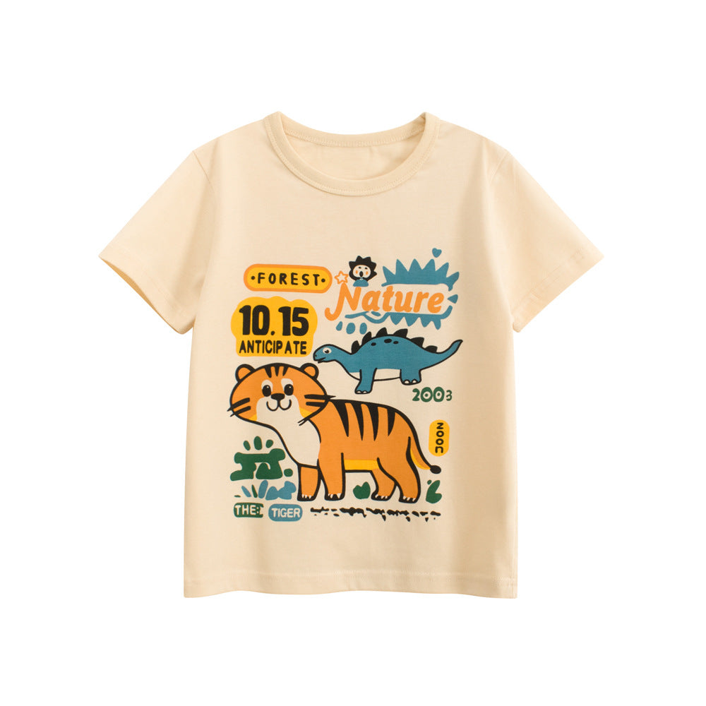 Summer Boys’ Animals Dinosaur and Tiger Cartoon Pattern T-shirt in European and American Style, MyKids-USA®, Baby & Toddler Tops, MyKids-USA - Size/Age - 90 (12-24M) - Color - Apricot -  -  - TR2505181820-A
