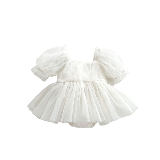 Spring And Summer Baby Girls Short Sleeves Solid Color Mesh Dress, MyKids-USA®, Baby & Toddler Dresses, MyKids-USA - Size/Age - 66 (3-6M) - Color - White -  -  - TR2312272205-B.