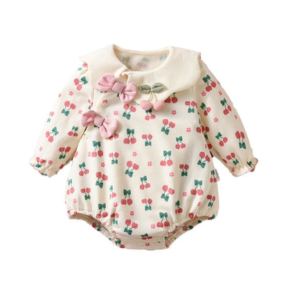 Spring/Autumn Baby Girls Warm Design Long Sleeves Floral Cherry Print Onesies