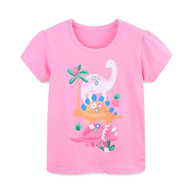 Summer Girls’ Cartoon Dinosaurs Pattern T-shirt in European and American Style, MyKids-USA®, Baby & Toddler Tops, MyKids-USA - Size/Age - 90 (12-24M) - Color - Pink -  -  - TR2505311932-A