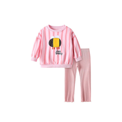 Spring and Autumn Girls Striped and Letters Pattern Long Sleeves Pullover and Pants Cartoon Clothing Set, MyKids-USA®, Baby & Toddler Outfits, MyKids-USA - Size/Age - 100 (2-3Y) - Color - Pink -  -  - TR2509202258-A