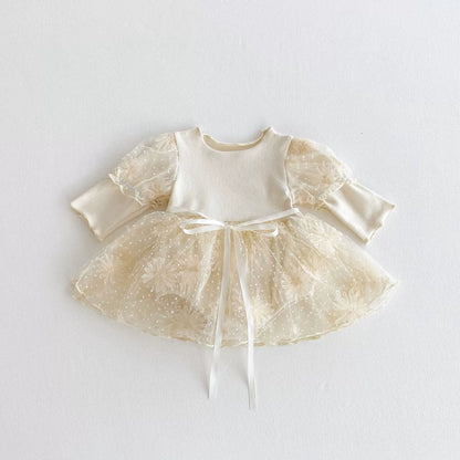 Autumn Arrival Baby Girls Long Sleeves Flowers and Dots Embroidered Pattern Tulle Patchwork Onesies, MyKids-USA®, Baby One-Pieces, MyKids-USA -  -  -  -  -  -  - 