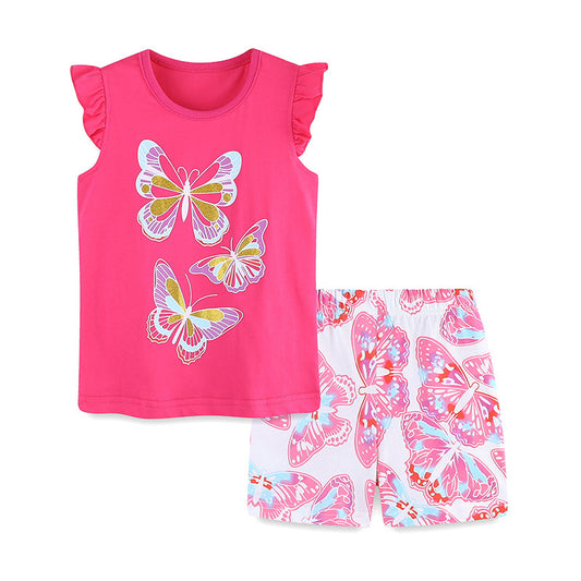 Summer Baby Kids Girls Butterfly Cartoon Print T-Shirt And Shorts Clothing Set