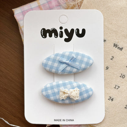 Collection of 2 Cute Blue Flowers Pattern Hair Clips, MyKids-USA®, Hair Pins, Claws & Clips, MyKids-USA - Size/Age - Average Size (0-12Y） - Color - Khaki -  -  - TR2604212354-C.