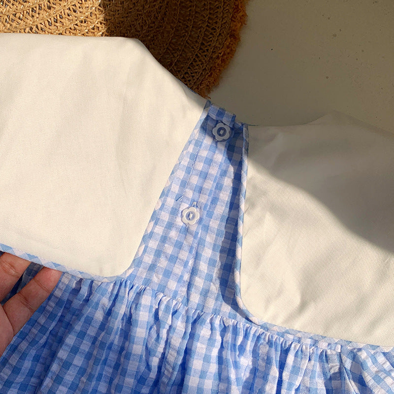 Summer Baby Kids Girls Short Sleeves Crew Neck Duck Pattern Plaid Dress, MyKids-USA®, Baby & Toddler Dresses, MyKids-USA -  -  -  -  -  -  - 