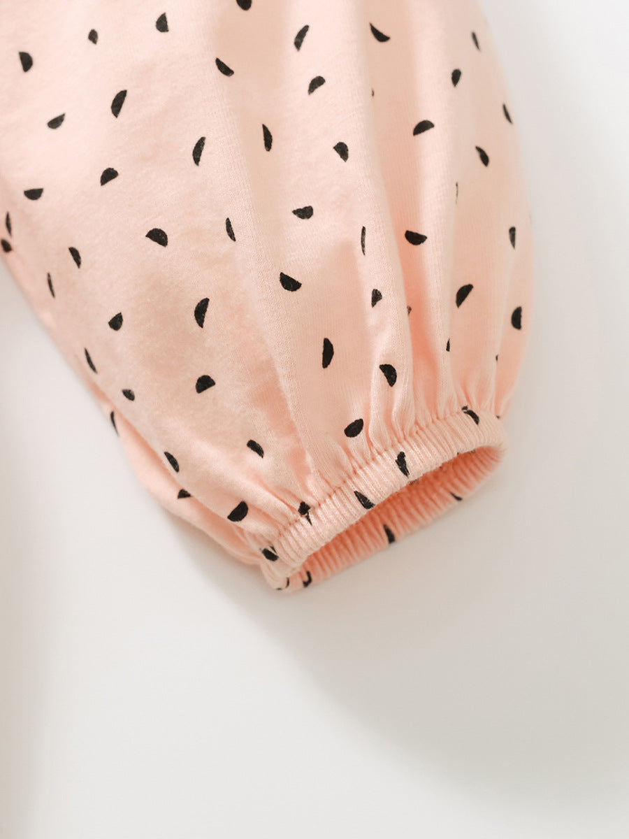 Spring Baby Grils Long Sleeve Cute Cat Design Pink Polka Dot Dress