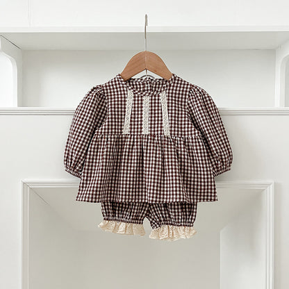 Arrival Autumn Baby Kids Girls Long Sleeves Plaid Top and Bloomers – Princess Sister Matching Set, MyKids-USA®, Baby & Toddler Outfits, MyKids-USA - Size/Age - 66 (3-6M) - Color - Brown -  -  - TR2408161027-B