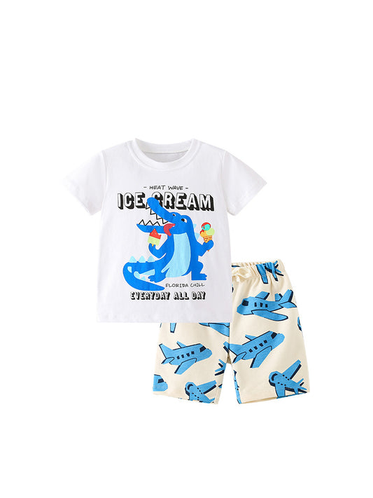 Summer Baby Kids Boys Animals Cartoon Print T-Shirt And Shorts Clothing Set
