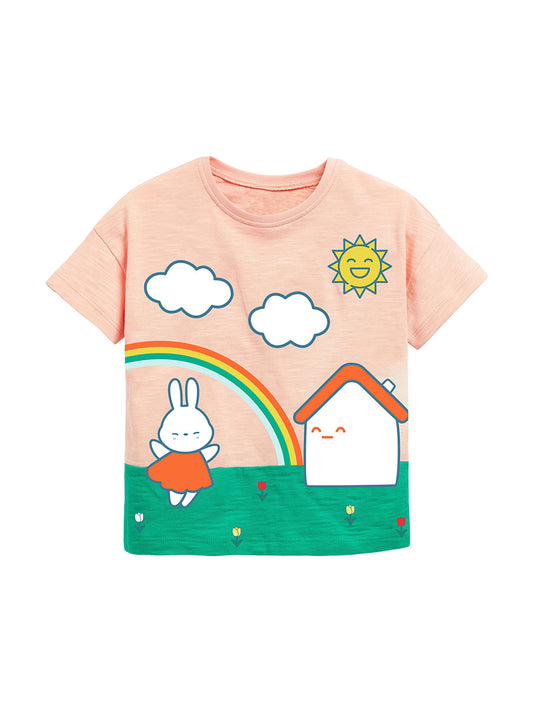 Girls Sunny Day Cartoon T-Shirt And Floral Pants Set