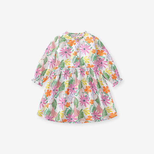 Arrival Autumn Girls Long Sleeves Colorful Flowers Pattern Ruffle Neck Dress, MyKids-USA®, Baby & Toddler Dresses, MyKids-USA - Size/Age - 90 (12-24M) - Color - Colorful -  -  - TR2407032312-A