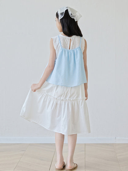 Summer Arrival Sleeveless Plaid Color Patchwork Dress for Stylish Girls