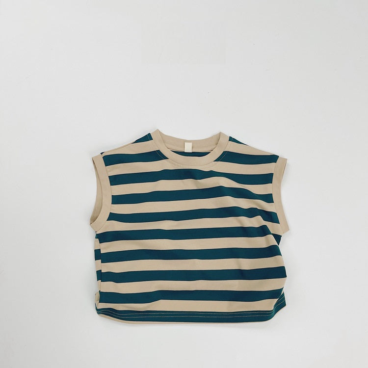 Summer Arrival Kids Unisex Comfortable Sleeveless Striped Pattern Top Casual Vest, MyKids-USA®, Baby & Toddler Tops, MyKids-USA - Size/Age - 80 (9-12M) - Color - Green -  -  - TR2505142040-C