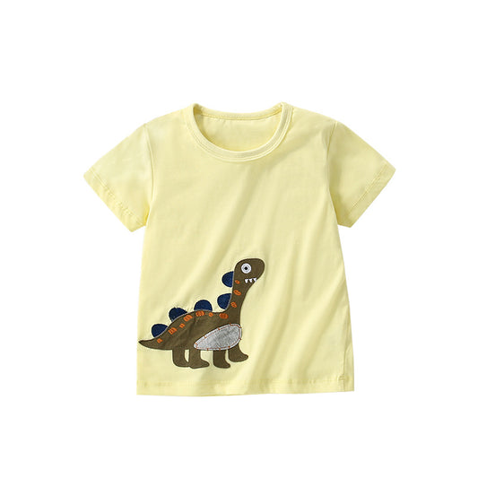Summer Arrival Boys’ Animals Cartoon Pattern T-shirt in European and American Style, MyKids-USA®, Baby & Toddler Tops, MyKids-USA - Size/Age - 100 (2-3Y) - Color - Yellow -  -  - TR2506141800-A