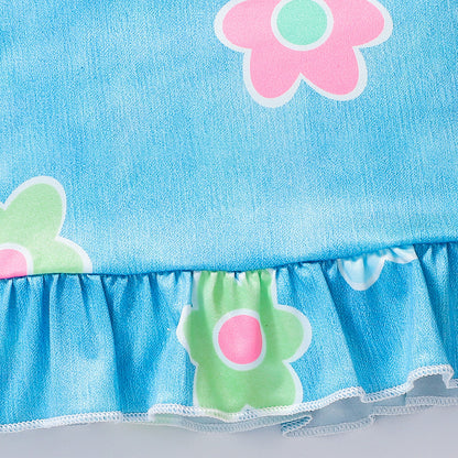 Summer Baby Kids Girls Sleeveless Flowers Pattern Vest and Pants Set