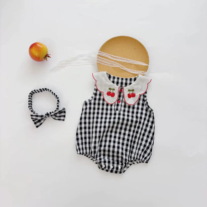 Summer Arrival Baby Girls Cute Plaid Pattern Sleeveless Onesies with Collar, MyKids-USA®, Baby One-Pieces, MyKids-USA - Size/Age - 66 (3-6M) - Color - Black -  -  - TR2505242138-A