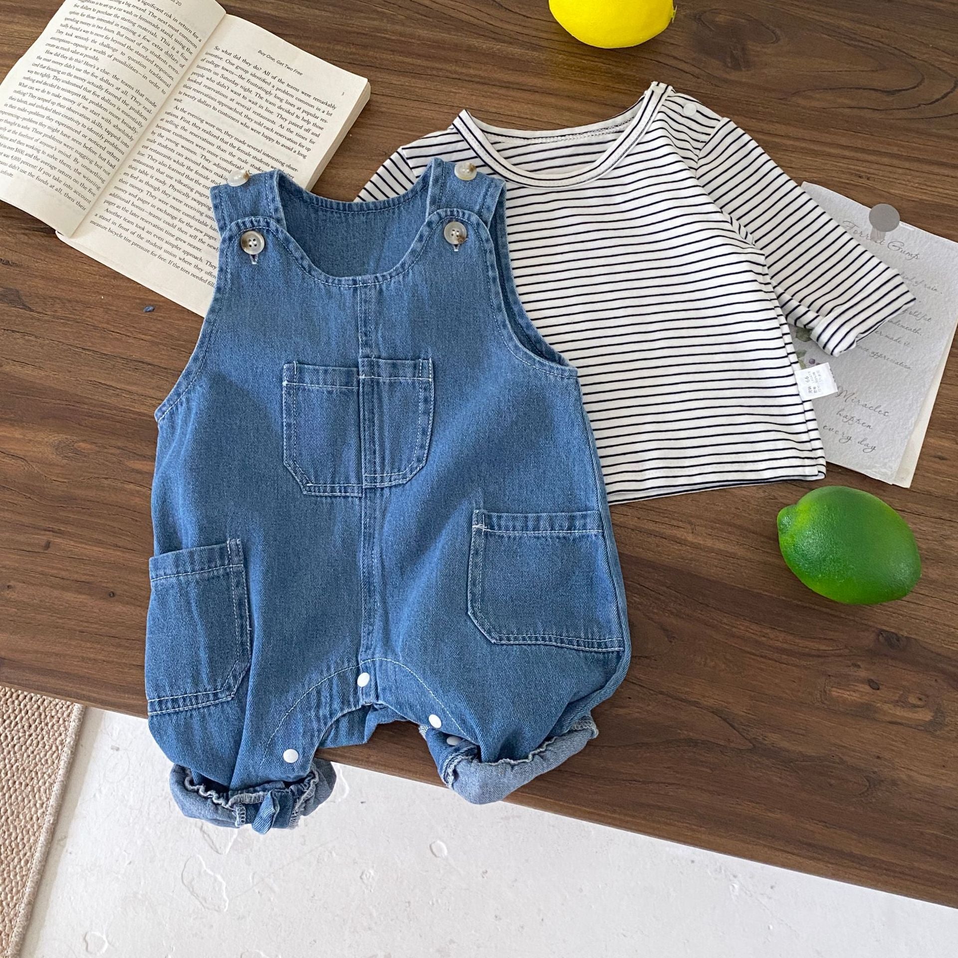 Spring and Autumn Baby Kids Unisex Striped Long Sleeves Top and Denim Sleeveless Overalls Clothing Set, MyKids-USA®, Baby & Toddler Outfits, MyKids-USA -  -  -  -  -  -  - 