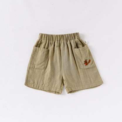 Summer Arrival Kids Unisex Cotton Casual Style Animals Embroidered Pattern Pocketed Shorts, MyKids-USA®, Shorts, MyKids-USA - Size/Age - 73 (6-9M) - Color - Khaki -  -  - TR2504282012-D