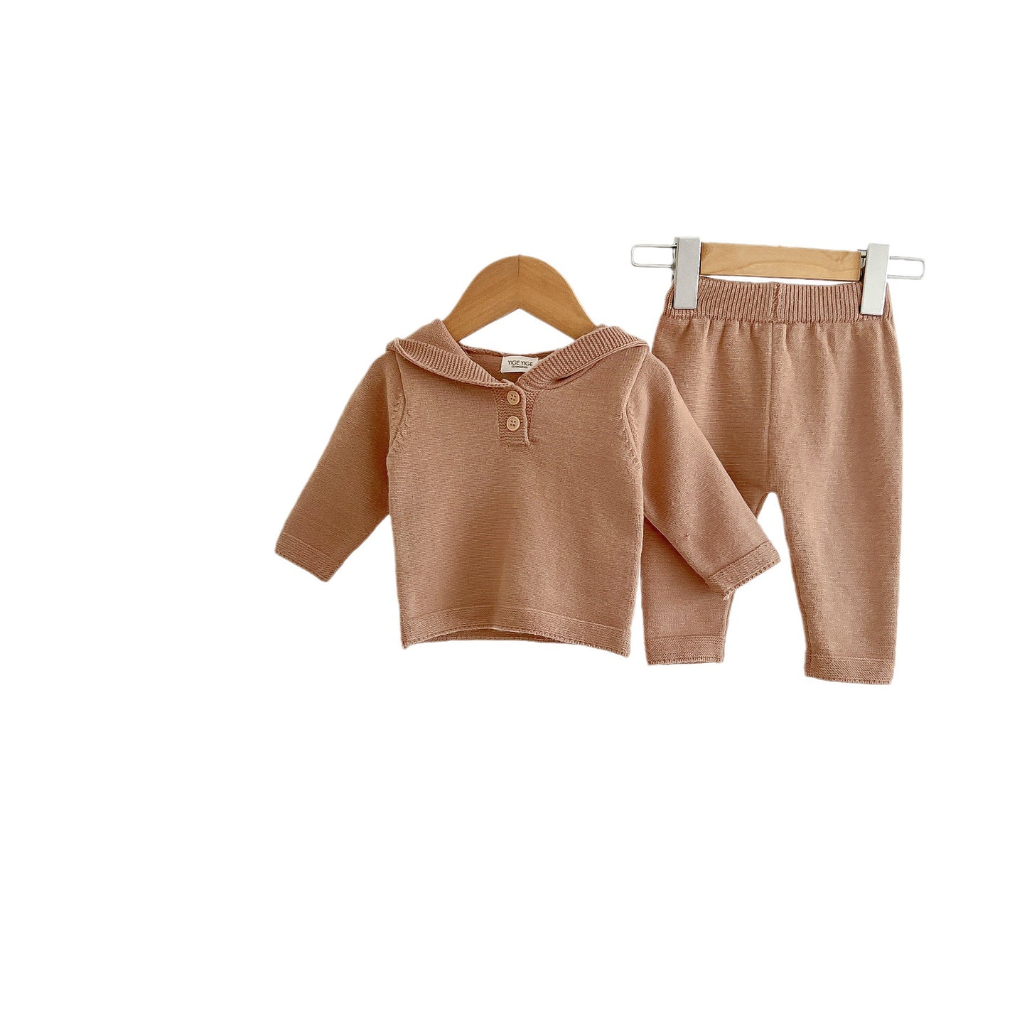 Spring and Autumn Baby Kids Unisex Solid Color Long Sleeves Hooded Top and Plain Pants Clothing Set, MyKids-USA®, Baby & Toddler Outfits, MyKids-USA - Size/Age - 66 (3-6M) - Color - Brown -  -  - TR2510202357-A