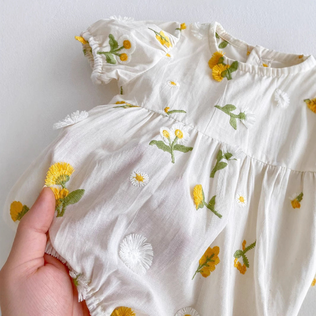 Summer Arrival Baby Girls Cute Short Sleeves Crew Neck Floral Embroidered Pattern Onesies, MyKids-USA®, Baby One-Pieces, MyKids-USA -  -  -  -  -  -  - 