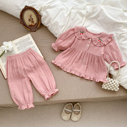Embroidered Design Doll Neck Simple Style Home Clothes