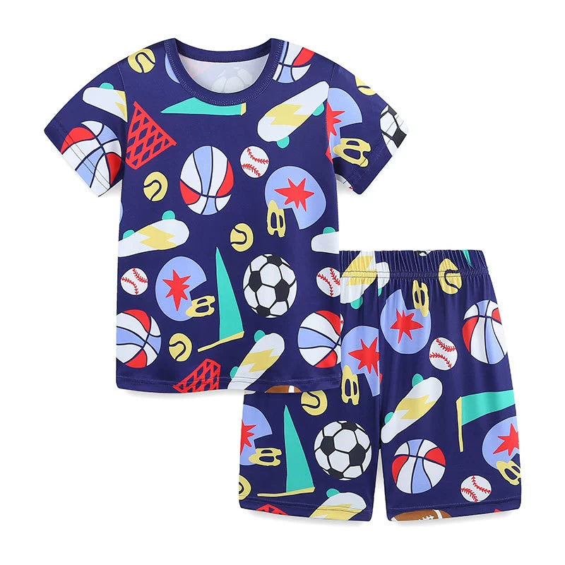 Summer Baby Kids Cartoon Sports Pattern T-shirt and Shorts Casual Clothing Set for Boys, MyKids-USA®, Baby & Toddler Outfits, MyKids-USA - Size/Age - 90 (12-24M) - Color - Blue -  -  - TR2506171744-A