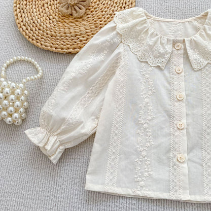 MyKids-USA® Autumn Arrival Baby Girls Long Sleeves Flowers Embroidered Pattern Shirt
