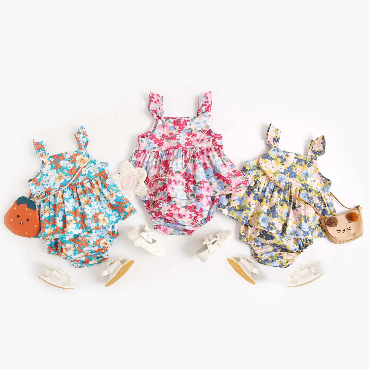 Design Summer Baby Girls Floral Print Sleeveless Strap Onesies, MyKids-USA®, Baby One-Pieces, MyKids-USA -  -  -  -  -  -  - 