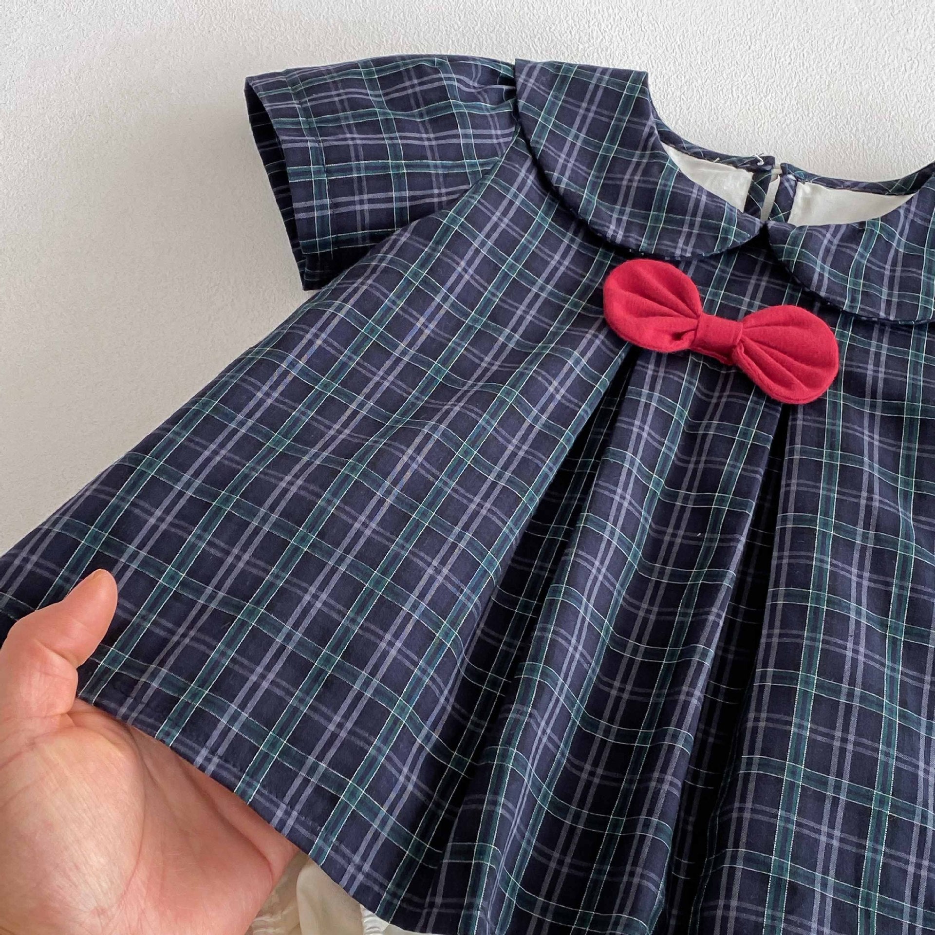 Summer  Arrival Baby Girls Cute Plaid Short Sleeves Butterfly-bow Decorated Onesies, MyKids-USA®, Baby One-Pieces, MyKids-USA -  -  -  -  -  -  - 