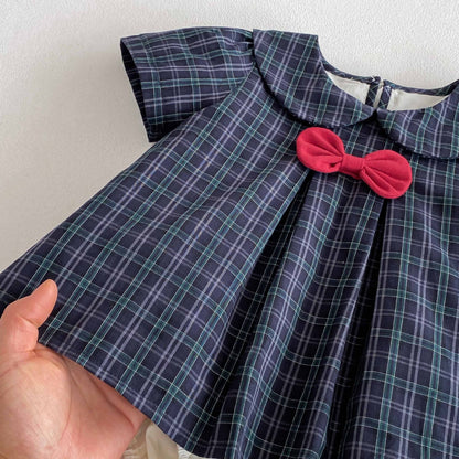 Summer  Arrival Baby Girls Cute Plaid Short Sleeves Butterfly-bow Decorated Onesies, MyKids-USA®, Baby One-Pieces, MyKids-USA -  -  -  -  -  -  - 