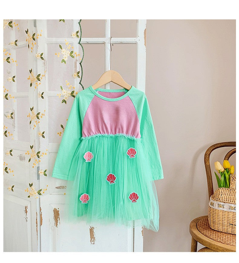 Autumn Baby Kids Girls Long Sleeves Color Patchwork Tulle Patchwork Dress, MyKids-USA®, Baby & Children's Dresses, MyKids-USA - Size/Age - 90 (12-24M) - Color - Green -  -  - TR2605232039-A.