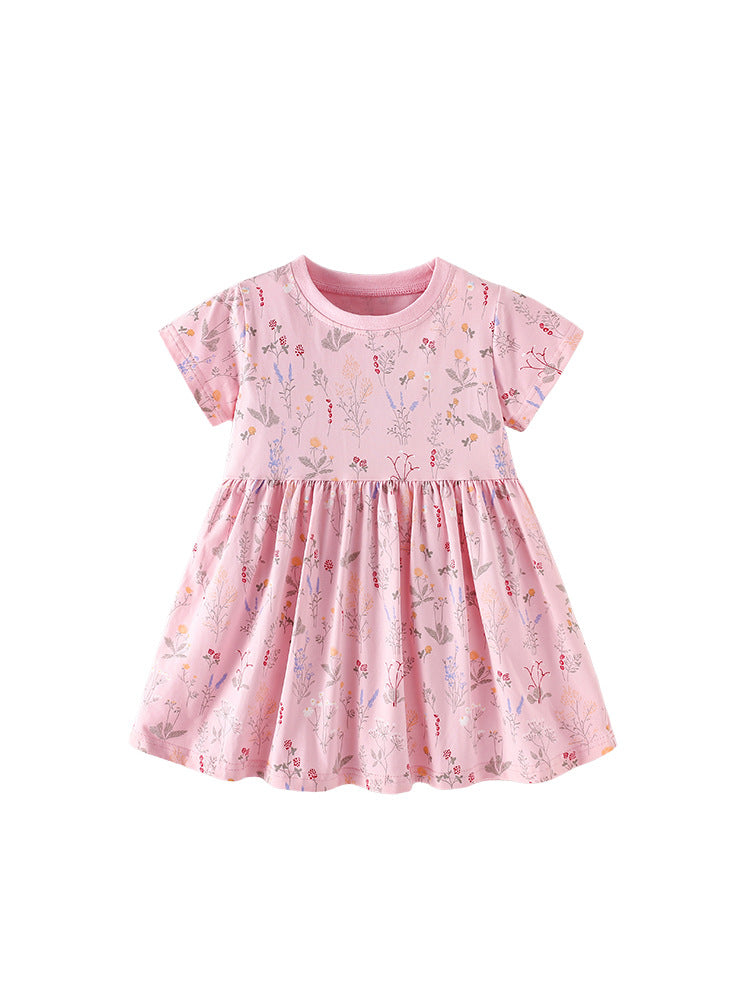 Summer Baby Kids Girls Short Sleeves Floral Pattern Dress