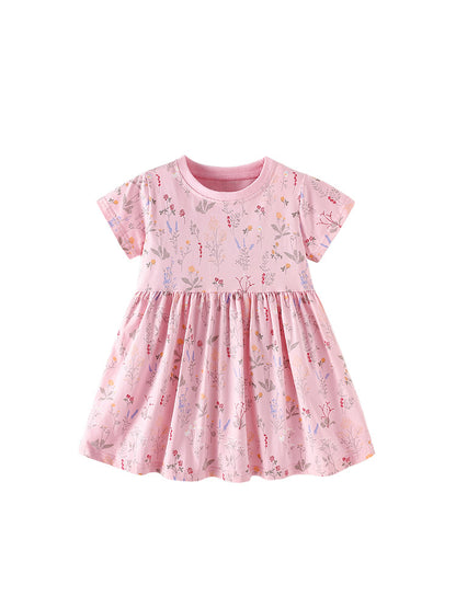 Summer Baby Kids Girls Short Sleeves Floral Pattern Dress