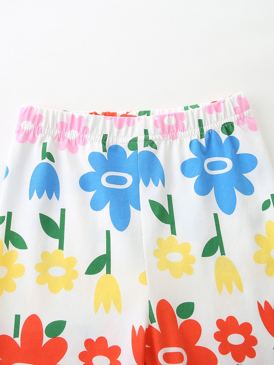 Summer Baby Kids Floral Pattern Shorts Clothing Set for Girls