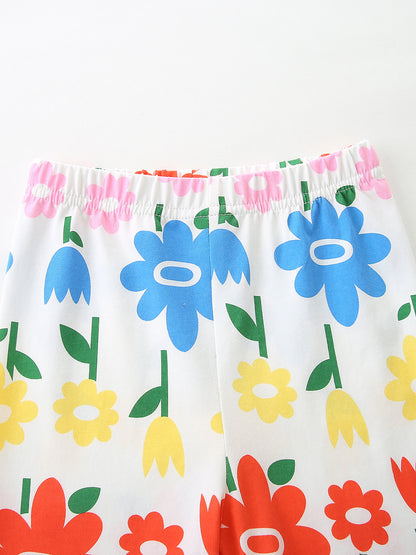Summer Baby Kids Floral Pattern Shorts Clothing Set for Girls