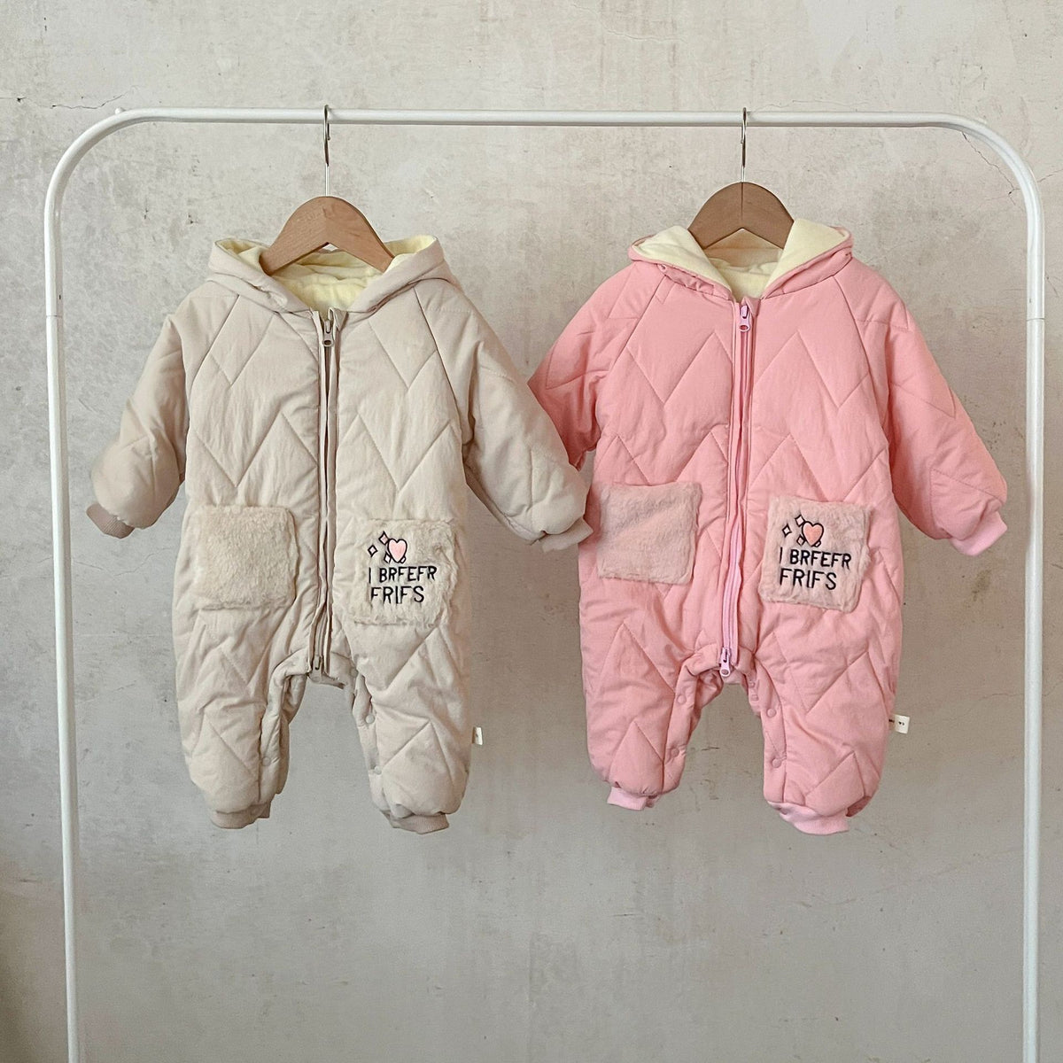 MyKids-USA® Winter Arrival Baby Long Sleeves Warm Letters Pattern Cotton-Padded Hooded Rompers
