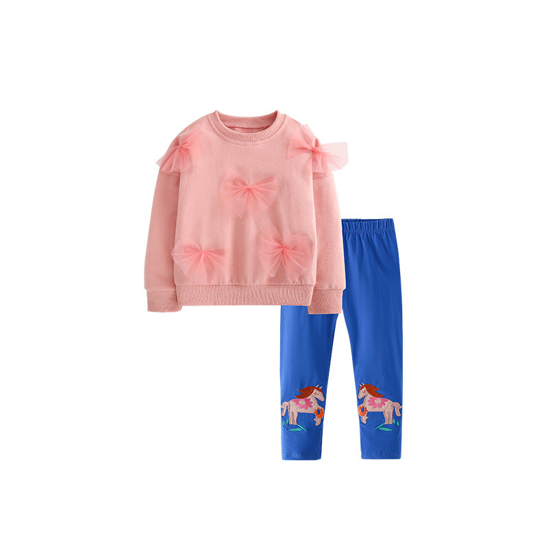 Spring and Autumn Girls Butterfly-bows Decorated Long Sleeves Pullover and Cartoon Pants Clothing Set, MyKids-USA®, Baby & Toddler Outfits, MyKids-USA - Size/Age - 100 (2-3Y) - Color - Pink -  -  - TR2509162228-A