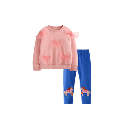 Spring and Autumn Girls Butterfly-bows Decorated Long Sleeves Pullover and Cartoon Pants Clothing Set, MyKids-USA®, Baby & Toddler Outfits, MyKids-USA - Size/Age - 100 (2-3Y) - Color - Pink -  -  - TR2509162228-A