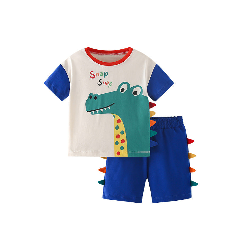 Summer Baby Kids Casual Animals Cartoon Pattern T-shirt and Shorts Clothing Set for Boys, MyKids-USA®, Baby & Toddler Outfits, MyKids-USA - Size/Age - 120 (5-7Y) - Color - Blue -  -  - TR2505252127-A