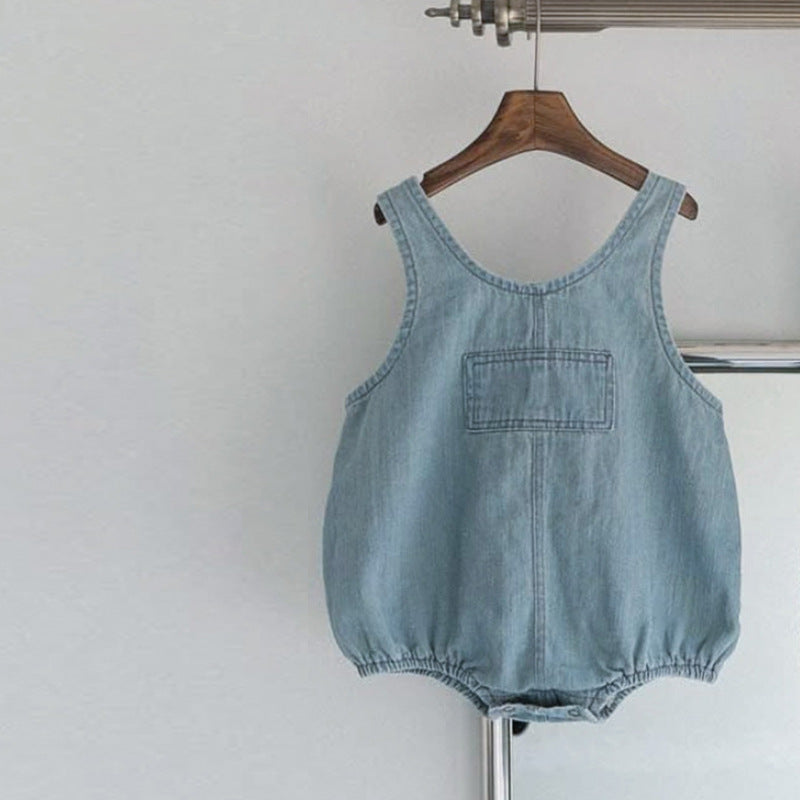 Summer Arrival Baby Unisex Simple Sleeveless Solid Color Denim Onesies, MyKids-USA®, Baby One-Pieces, MyKids-USA - Size/Age - Size/66 (3-6M) - Color - Blue -  -  - TR2505272019-A