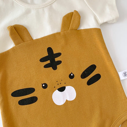 Summer Arrival Baby Short Sleeves Tiger Pattern Color Patchwork Bodysuit