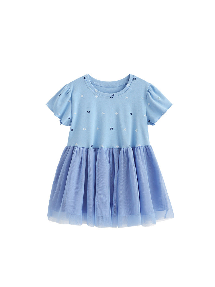 Summer Baby Kids Girls Short Sleeves Butterfly Pattern Patchwork Dress