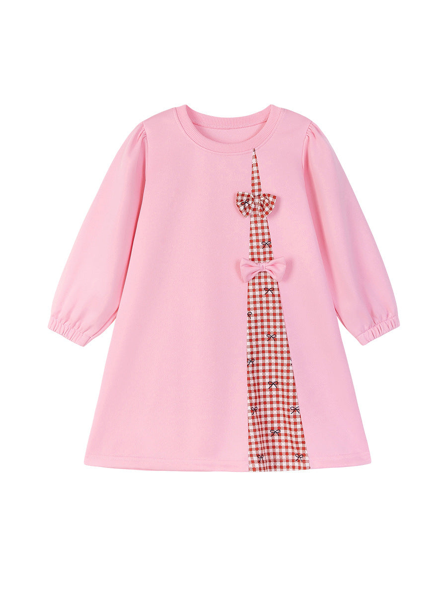 Autumn Arrival Baby Kids Girls Cute Butterfly-bows Decorated Long Sleeves Crew Neck Plaid Dress, MyKids-USA®, Baby & Toddler Dresses, MyKids-USA -  -  -  -  -  -  - 