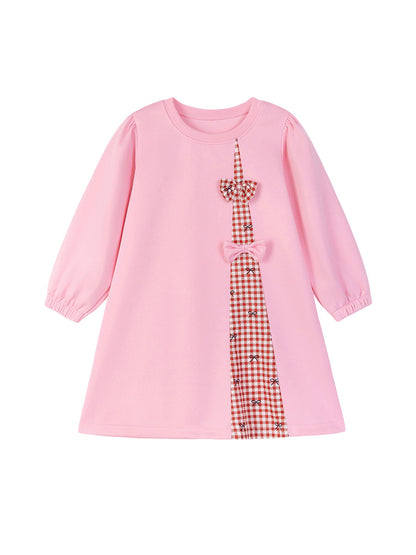 Autumn Arrival Baby Kids Girls Cute Butterfly-bows Decorated Long Sleeves Crew Neck Plaid Dress, MyKids-USA®, Baby & Toddler Dresses, MyKids-USA -  -  -  -  -  -  - 