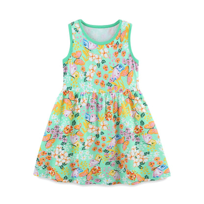 Summer Hot Selling Girls’ Flowers Pattern Butterfly Print Sleeveless Dress, MyKids-USA®, Baby & Toddler Dresses, MyKids-USA - Size/Age - 90 (12-24M) - Color - Green -  -  - TR2404062239-A