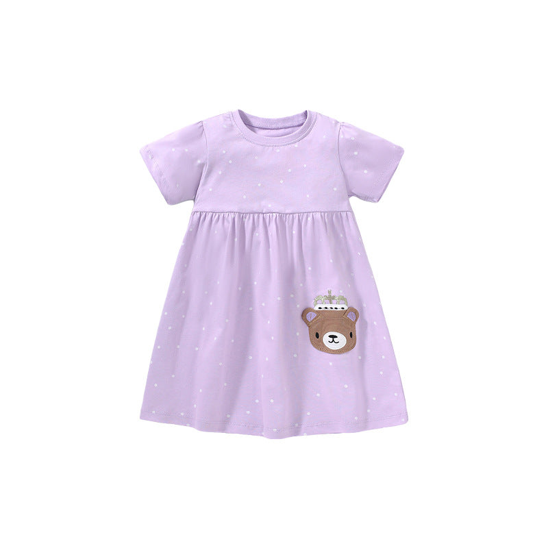 Summer Baby Kids Girls Short Sleeves Purple Dress With White Dots, MyKids-USA®, Baby & Toddler Dresses, MyKids-USA - Size/Age - 90 (12-24M) - Color - Purple -  -  - TR2402272241-A