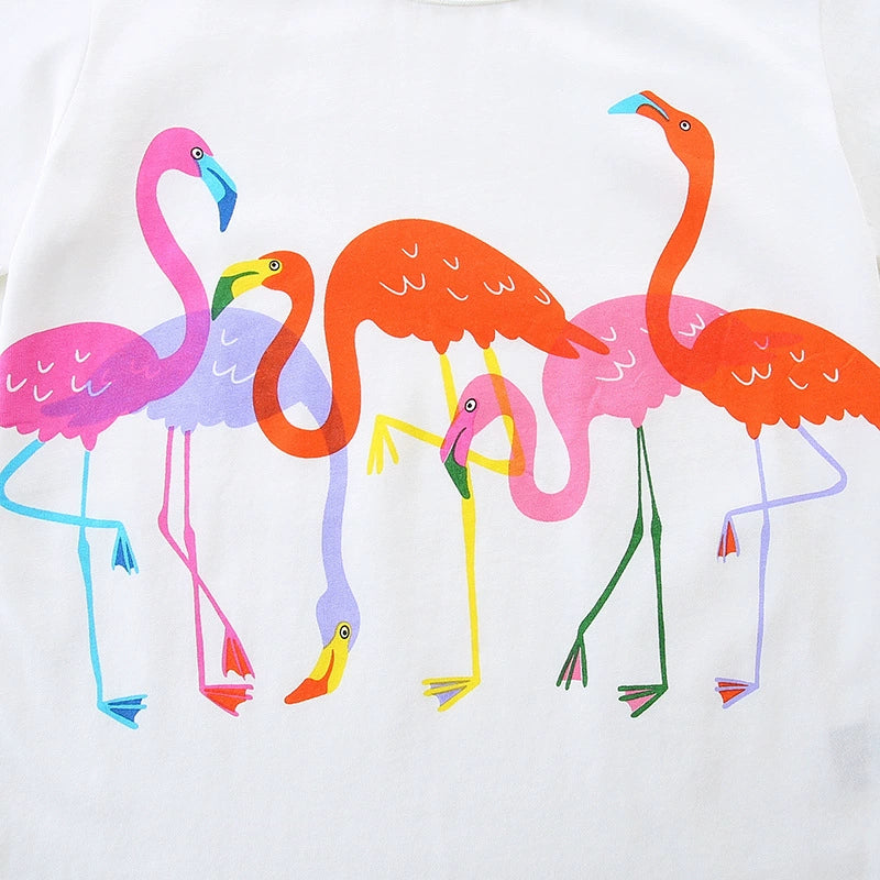 Summer Girls’ Cartoon Famingo Pattern T-shirt in European and American Style, MyKids-USA®, Baby & Toddler Tops, MyKids-USA -  -  -  -  -  -  - 