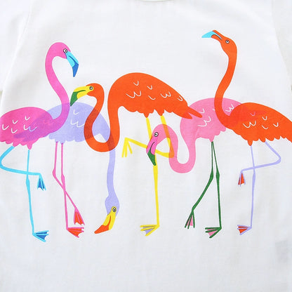 Summer Girls’ Cartoon Famingo Pattern T-shirt in European and American Style, MyKids-USA®, Baby & Toddler Tops, MyKids-USA -  -  -  -  -  -  - 