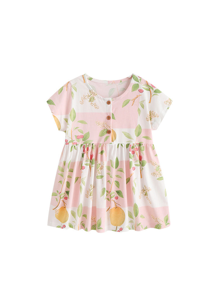 Summer Baby Kids Girls Short Sleeves Fruits Pattern Dress