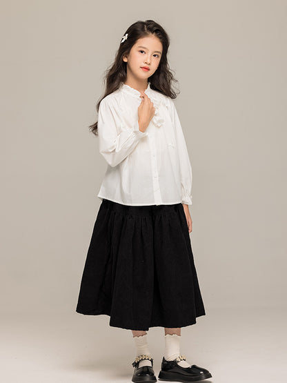 Arrival Autumn Kids Girls Long Sleeves Solid Color Butterfly-bow Pattern Stand Collar Shirt