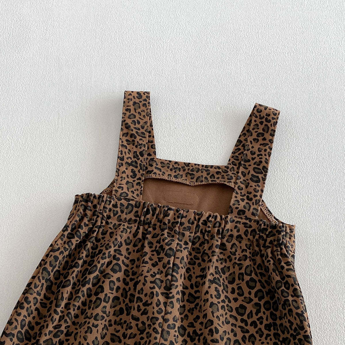 MyKids-USA® Hot Selling Autumn Baby Kids Long Sleeves Solid Color Top and Sleeveless Leopard Overalls Set